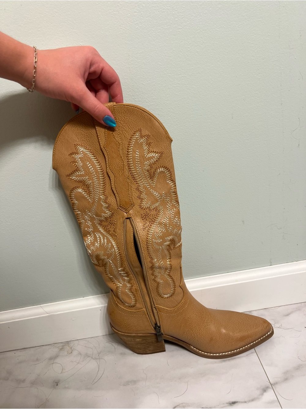 CCOCCI Tan Embroidered Western Heeled Boots